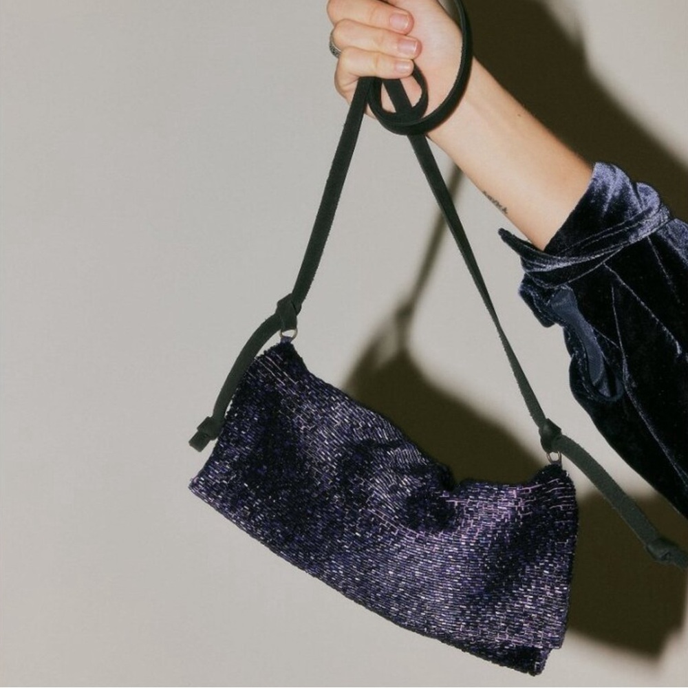 Free People Plus One Embellished Beaded Crossbody Bag Orchid Violet NWT